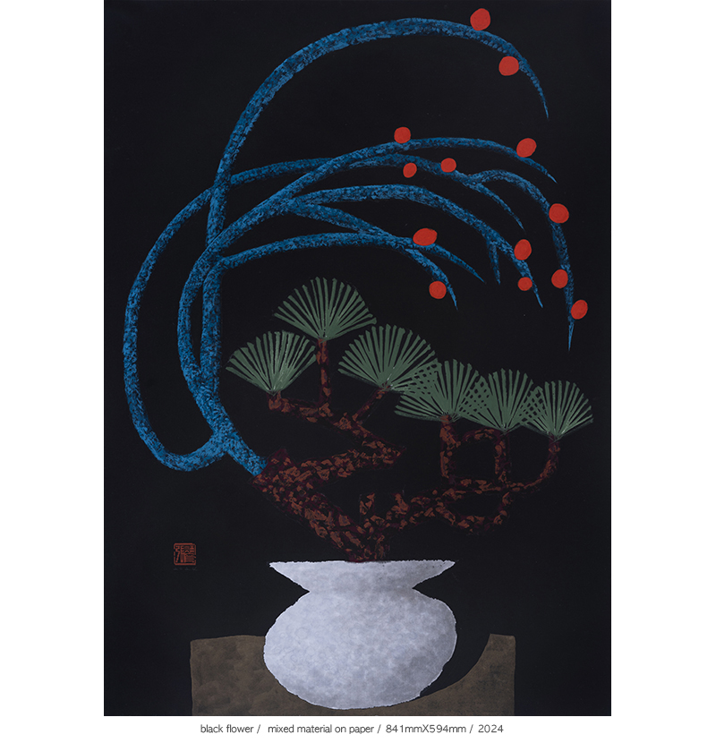 Jang Byeong Eun · Eastbrush · 张炳彥 · black_flower · mixed_material_on_paper · 841mm_x_594mm · 2024